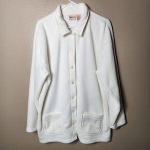 Crossroads Vintage Cream Heavy Fleece Button Front Shirt Jacket Shacket-Size XL